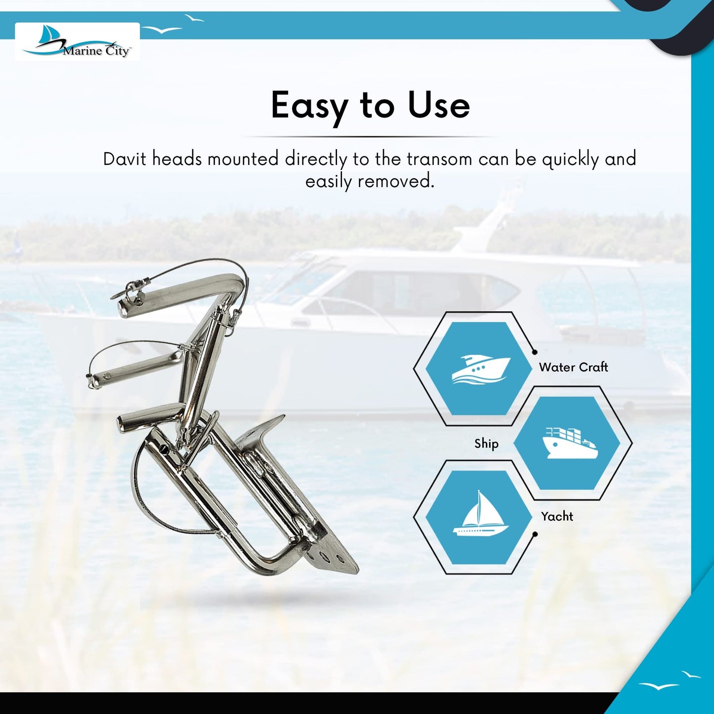 Marine City 316 Acero inoxidable Snap Insta-Lock Quick Davits para bote inflable Kit de sistema de bloqueo instantáneo