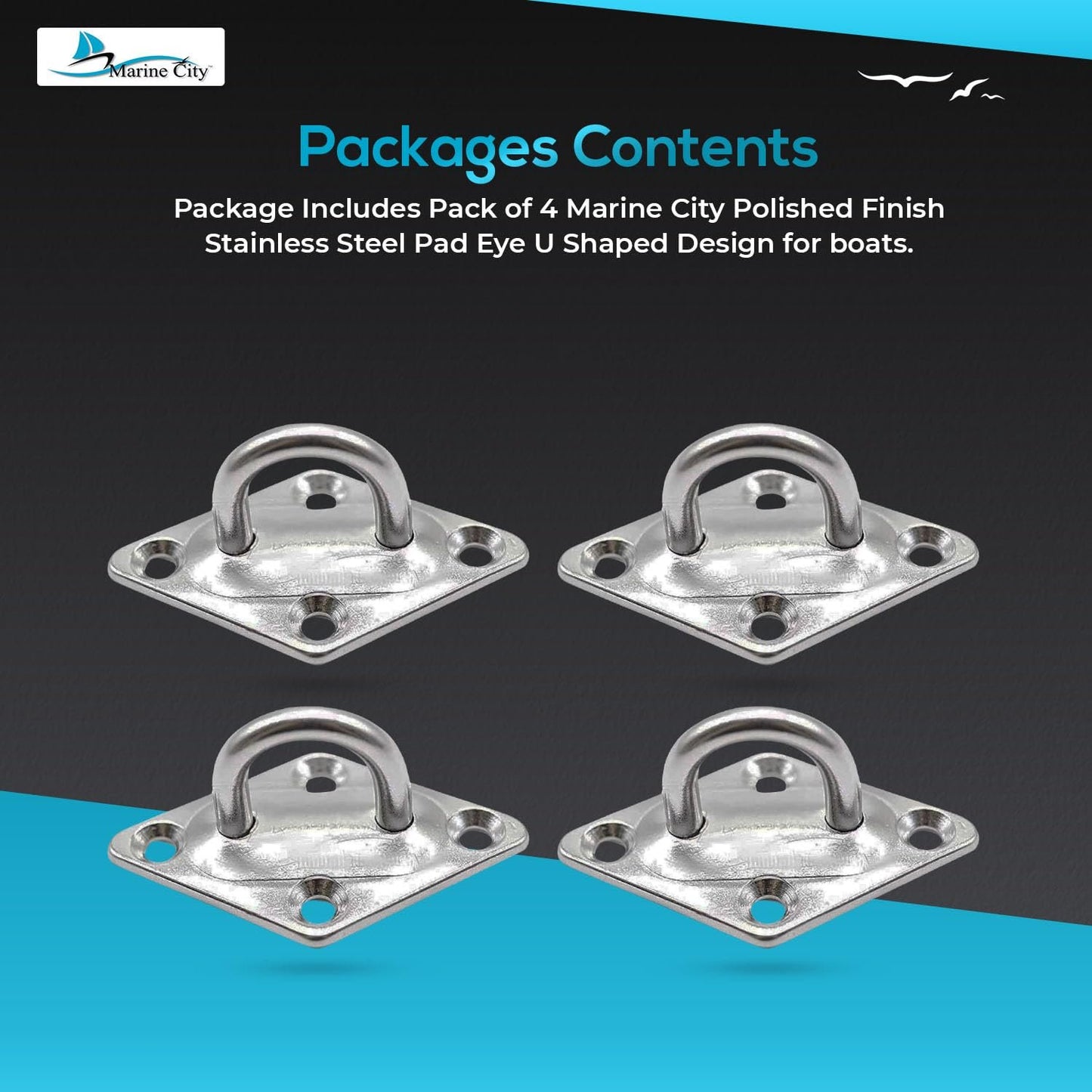 Marine City U-Shaped Pad Eye – Polished Stainless Steel, 2-3/8 x 1-1/2"