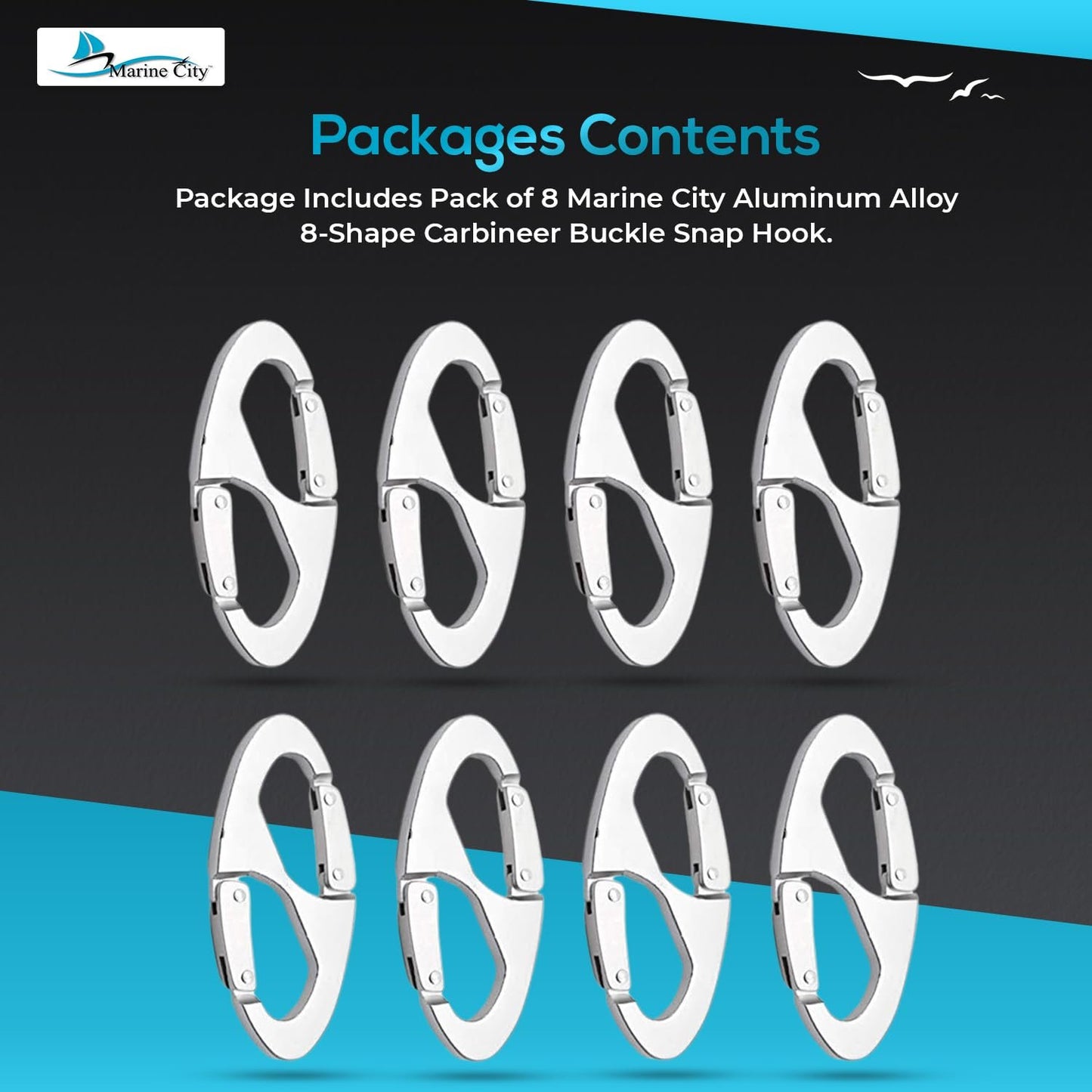 Marine City 8-Shape Carabiner Snap Hook – Aluminum Alloy for Bags (Pack of 8)