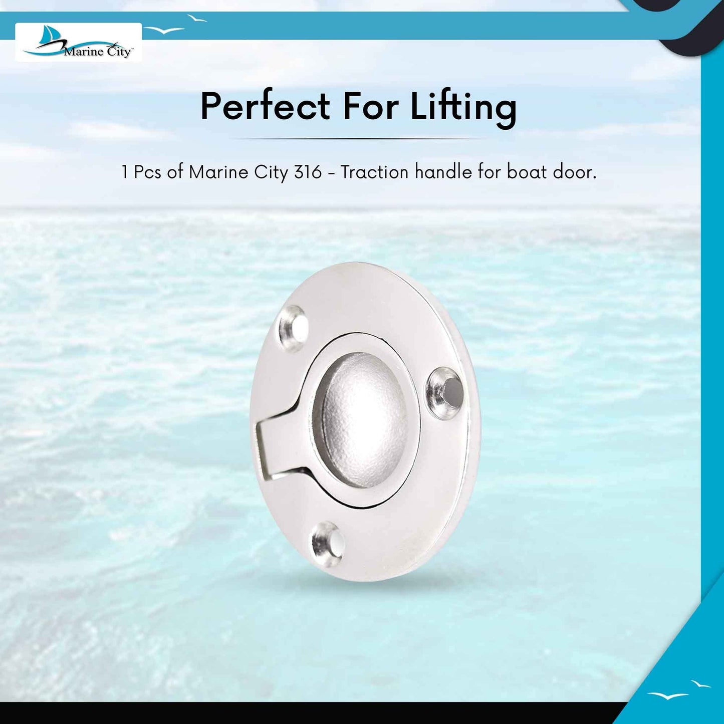 MARINE CITY 316 Stainless Steel Round Flush Boat Hatch Lift Ring – 3-Point Fix
