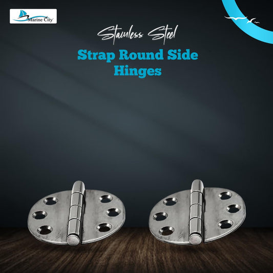 Marine City Stainless Steel Flush 65mm Strap Round Side Hinges w/ Cover (2 Pcs)