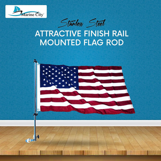 Marine City 32-Inch Flag Pole with 20x30” US Flag 304 Stainless Steel Rail Base