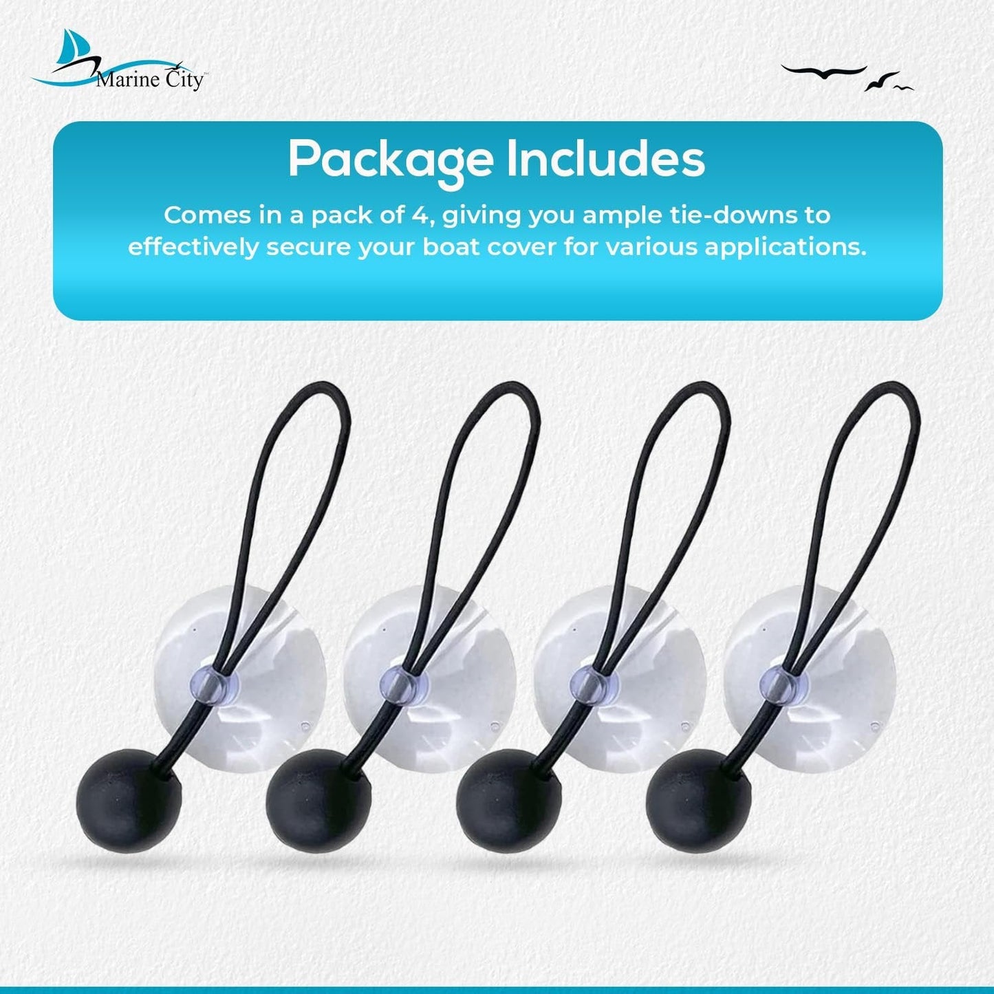 Marine City Bungee Cord Suction Cup Boat Cover Tie Downs – 2 Inches (4 Pcs) MARINE CITY