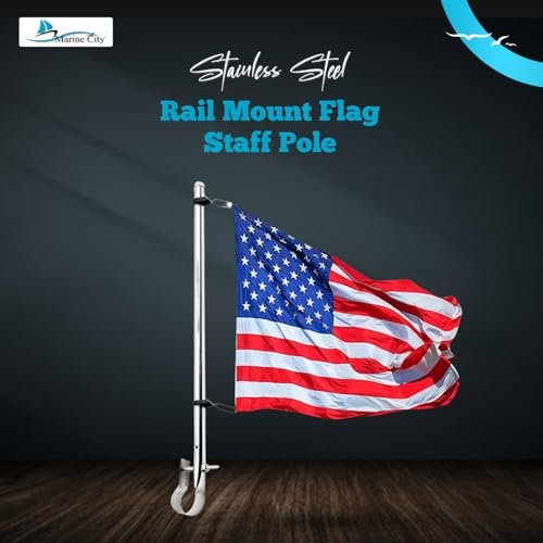 Marine City Abrazaderas ajustables de acero inoxidable Montaje en riel Bandera Bastón/varilla para barco, kayak