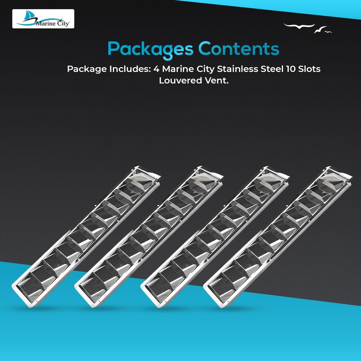 Marine City 10 Slot Louvered Vent – 304 Grade Stainless Steel, Mirror Finish