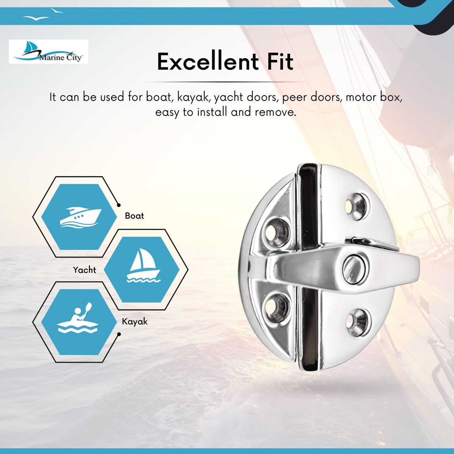MARINE CITY Deck Hatch Latch – Stainless Steel Twist Action, Corrosion-Resistant