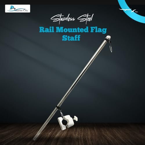 Marine City Rail Mount Flag Staff & 21" Flagpole–304 Stainless Steel, White Base Marine City