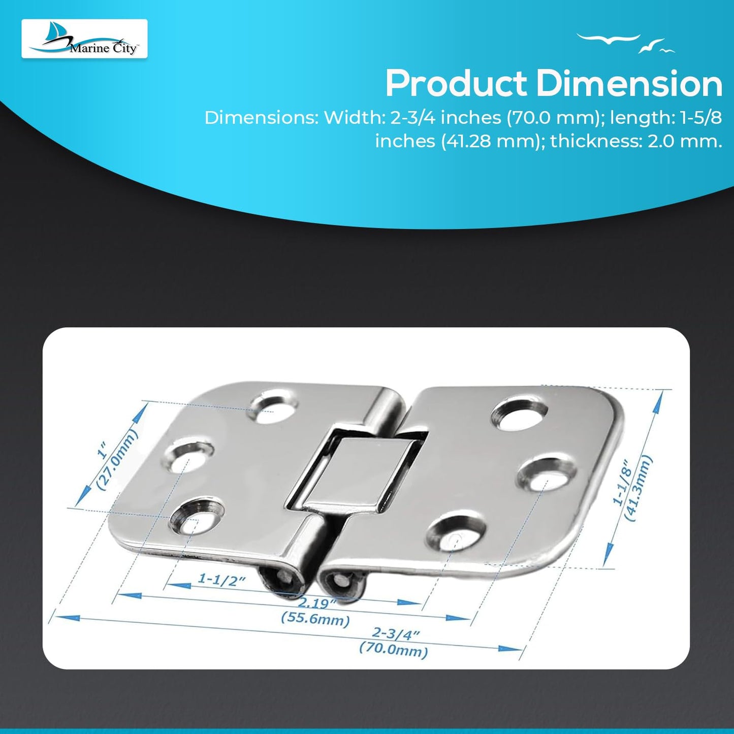 Marine City Boat Accessories Cabinet Hinges Door Hinges (2 Pcs) Marine City