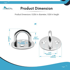 Marine City Marine Stainless-Steel Thick Ring Round Sail Shade Pad Eye Plate Boat Rigging (M) - Image #5