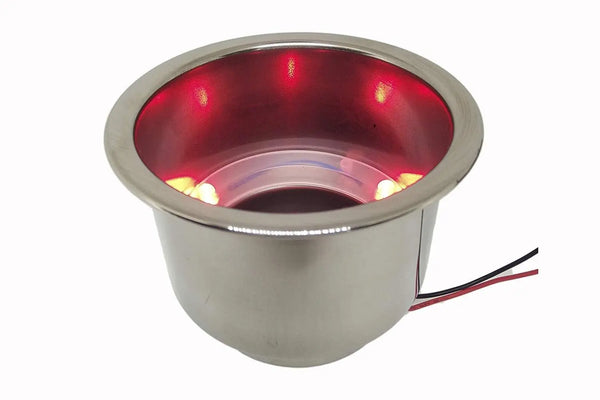 boat maintenance - Red-LED Drink Cup Holder with Drain for Boat