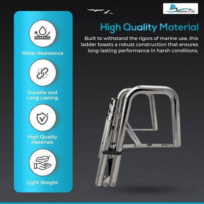 Marine City 4-Step Stainless Steel Transom Ladder – Ladder with Wide Steps MARINE CITY