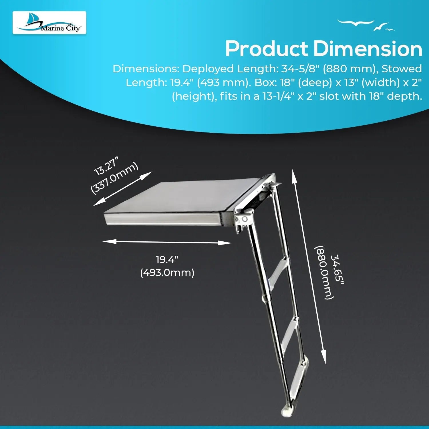 Marine City Grade 316 Stainless Steel Concealed Box Flush Mount Yacht Telescopic 3-Step Ladder - Image #5