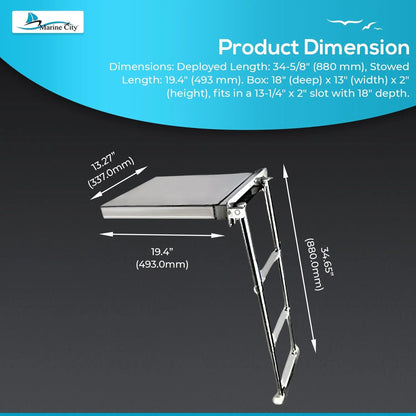 Marine City Grade 316 Stainless Steel Concealed Box Flush Mount Yacht Telescopic 3-Step Ladder - Image #5