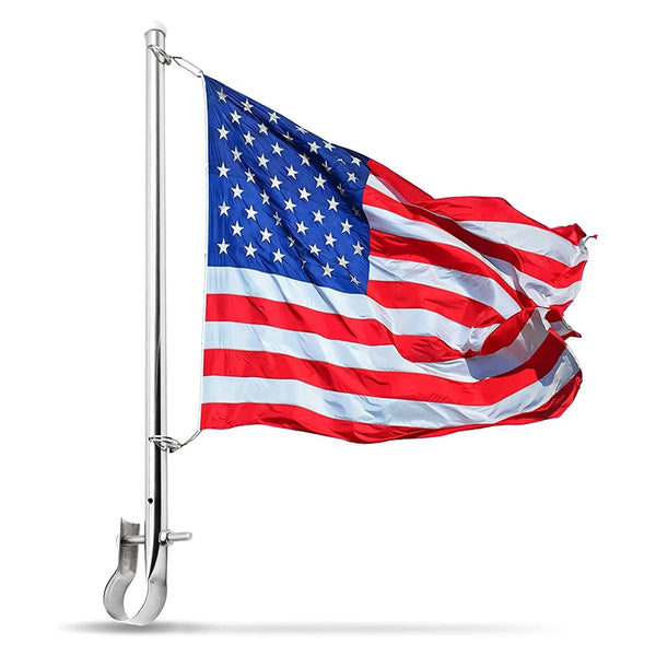 Marine City Stainless-Steel Mount Flag Staff/Pole and 12"X 18" USA Flag - Image #1