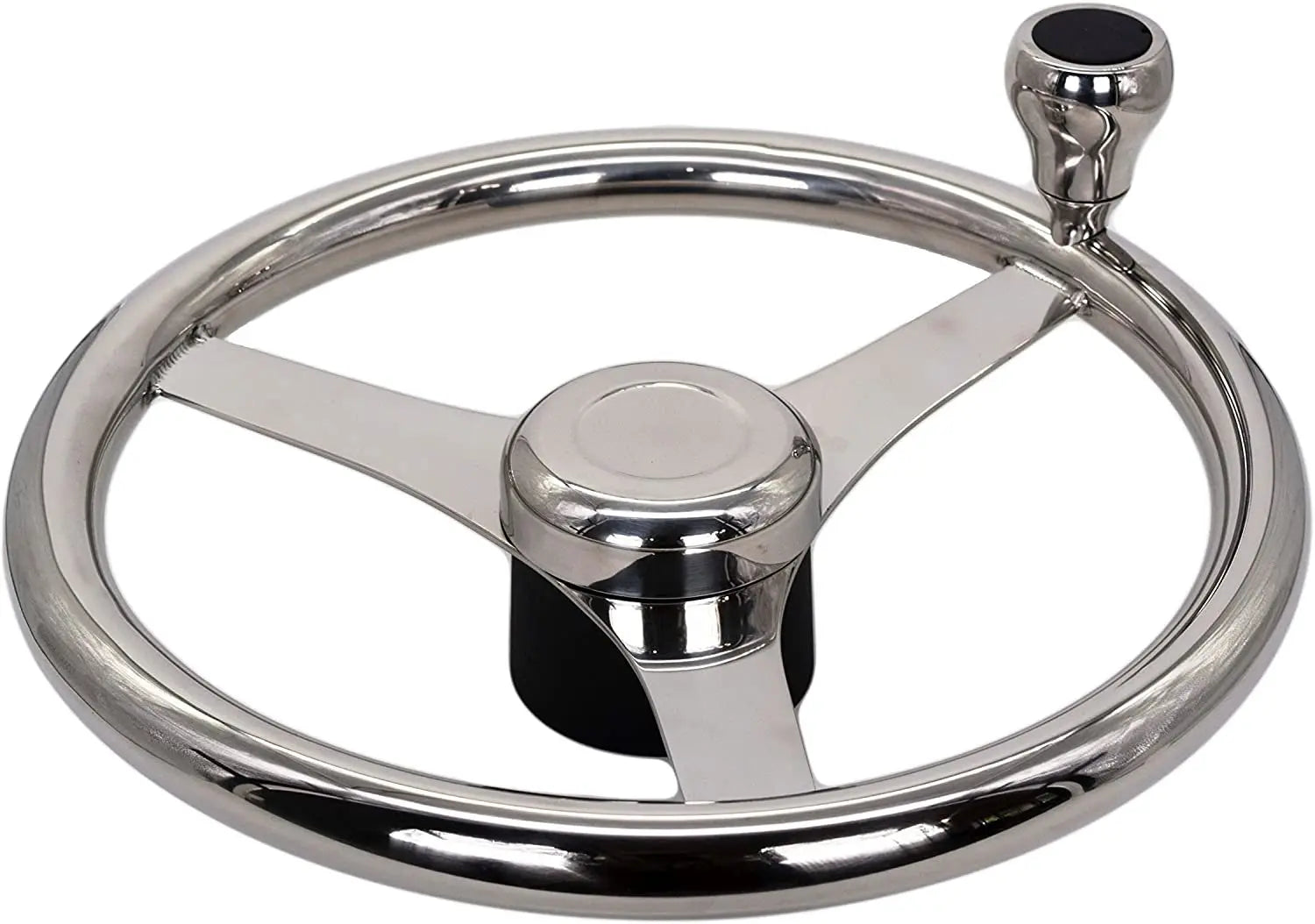 MARINE CITY 13-1/2" Marine Grade 316 Stainless Steel Sports Steering Wheel with Stainless Steel Knob - Image #1