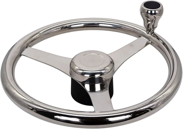 MARINE CITY 13-1/2" Marine Grade 316 Stainless Steel Sports Steering Wheel with Stainless Steel Knob - Image #1