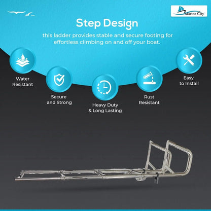 Marine City 4-Step Stainless Steel Transom Ladder – Ladder with Wide Steps MARINE CITY