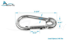MARINE CITY 316 Stainless-Steel 2-3/8” Carabiners/Clip Snap Hook with Ring for Climbing, Fishing, Hiking - Image #2