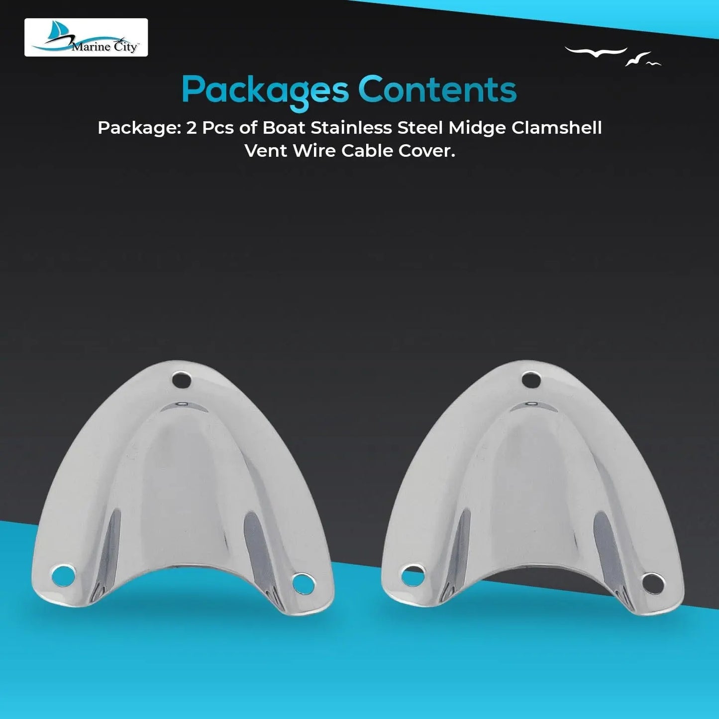 Marine City Boat Stainless Steel Midget Clam Shell Vent/Wire Cable Cover 2-1/8” ×2-1/4” × 3/4” (2pcs) (L) - Image #2
