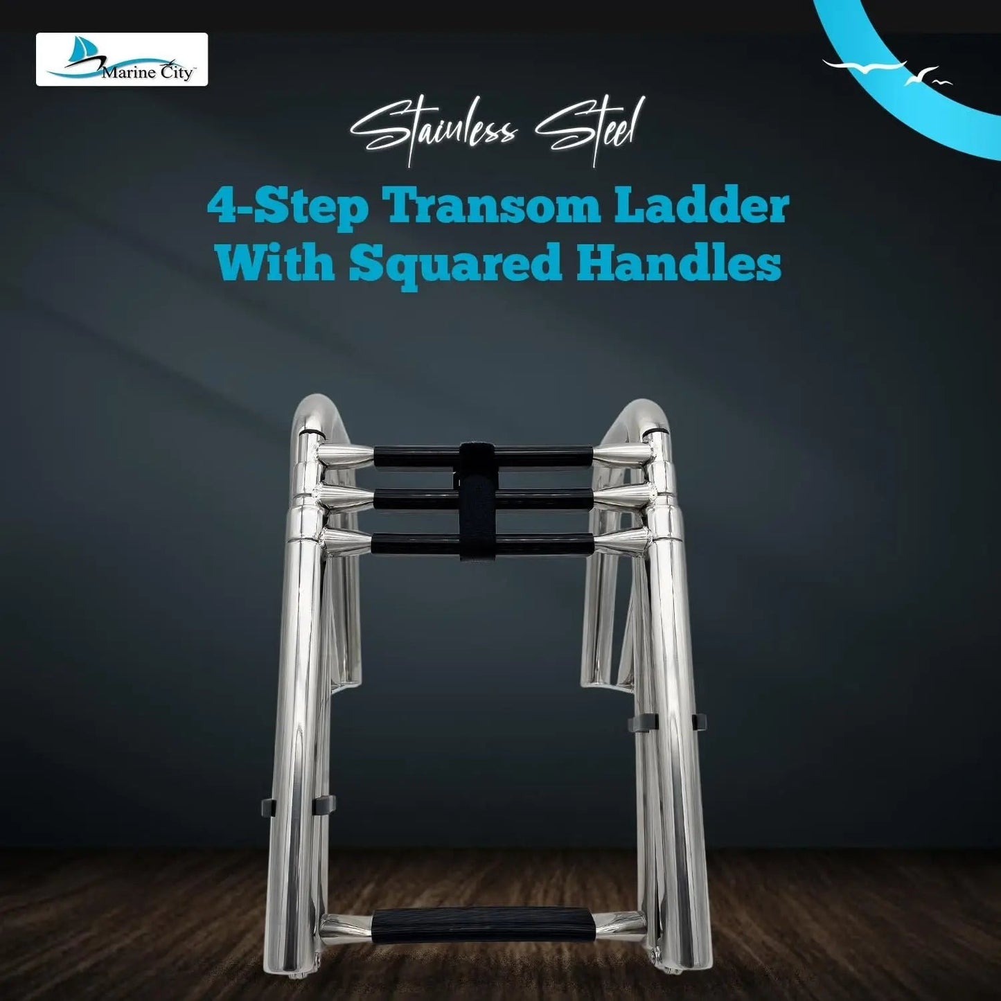 Marine City 4-Step Stainless Steel Transom Ladder – Ladder with Wide Steps MARINE CITY