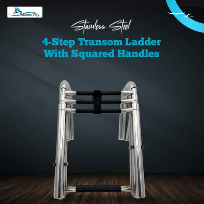 Marine City 4-Step Stainless Steel Transom Ladder – Ladder with Wide Steps MARINE CITY
