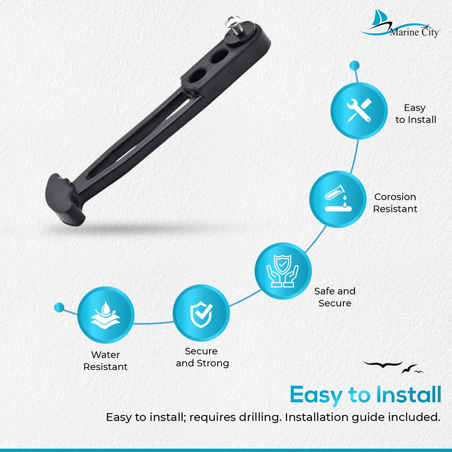 Marine City Boat Strap Boarding Latch Band – Black Silica Rubber, Bungee Rope Marine City Hardware