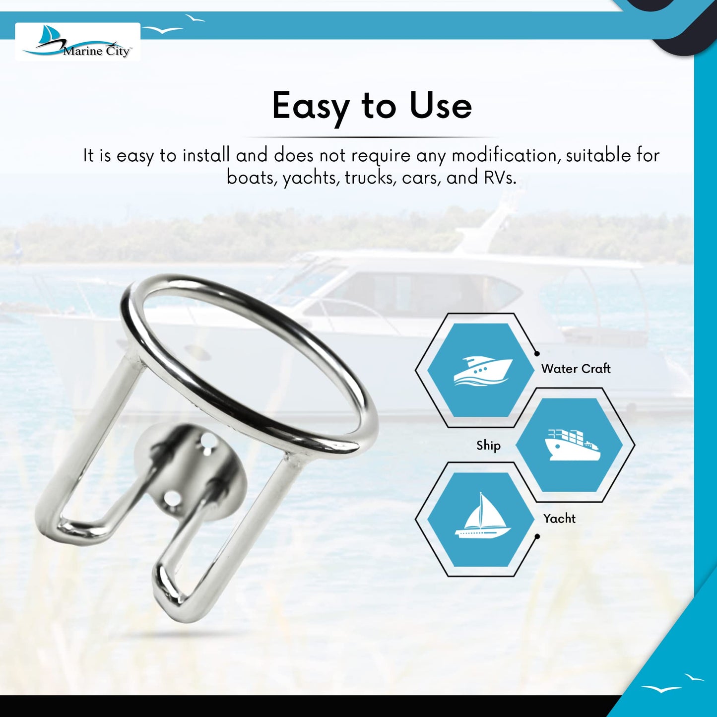 Marine City Universal de Acero Inoxidable para Anillo de Barco Portavasos para Bebidas/Bebidas de Agua Soporte para Botellas de Bebidas para Barcos Marinos Yates y Camiones