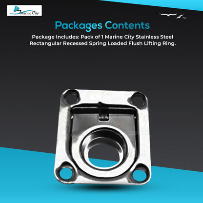 Marine City Anillo de elevación rectangular empotrado con resorte de acero inoxidable de 1-3/4" × 1-1/2" × 3/8" para escotilla de barco (1 unidad) 