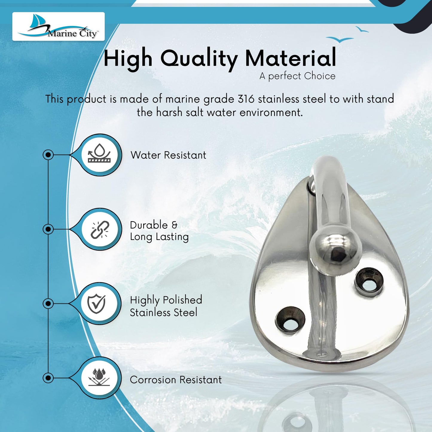 Gancho de pared ovalado de acero inoxidable MARINE CITY 316 (mediano): su solución organizativa perfecta