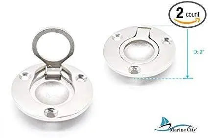 Marine City Round 316-Stainless-Steel Flush Hatch Lifting Ring/Deck Hatch Pull Handle (2pcs) - Image #1