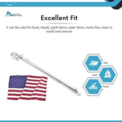 Marine City Stainless-Steel Mount Flag Staff/Pole and 12