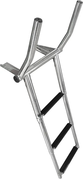 MARINE CITY 316 Grade Stainless Steel 3-Step Over Platform Telescoping Ladder with Retractable Handle - Image #1