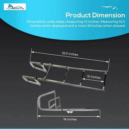 Marine City 4-Step Stainless Steel Transom Ladder – Ladder with Wide Steps MARINE CITY