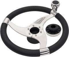 MARINE CITY Marine Boat Polished 316 Stainless Steel Sports style Tri-Spoke Design Steering Wheel with Stainless steel Center Cap / Knob / PU Foam 13-1/2