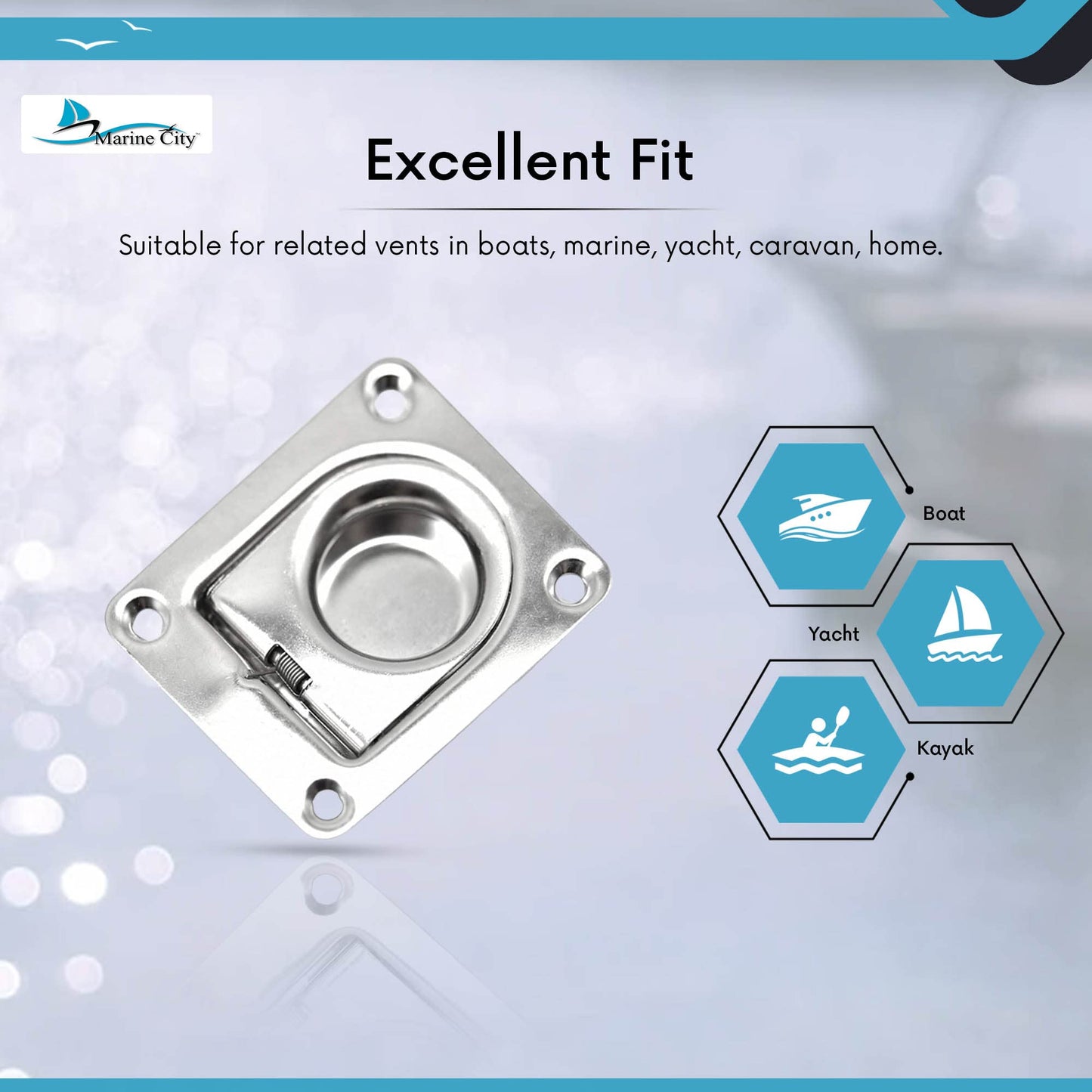 Marine City Anillo de elevación empotrado rectangular de acero inoxidable de 2-9/16" × 2-3/16" × 1/2" para escotilla de barco (1 unidad) 