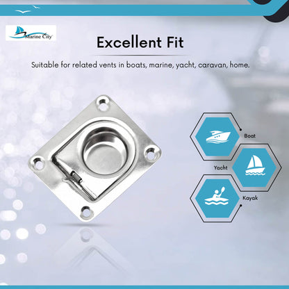 Marine City Anillo de elevación empotrado rectangular de acero inoxidable de 2-9/16" × 2-3/16" × 1/2" para escotilla de barco (1 unidad) 