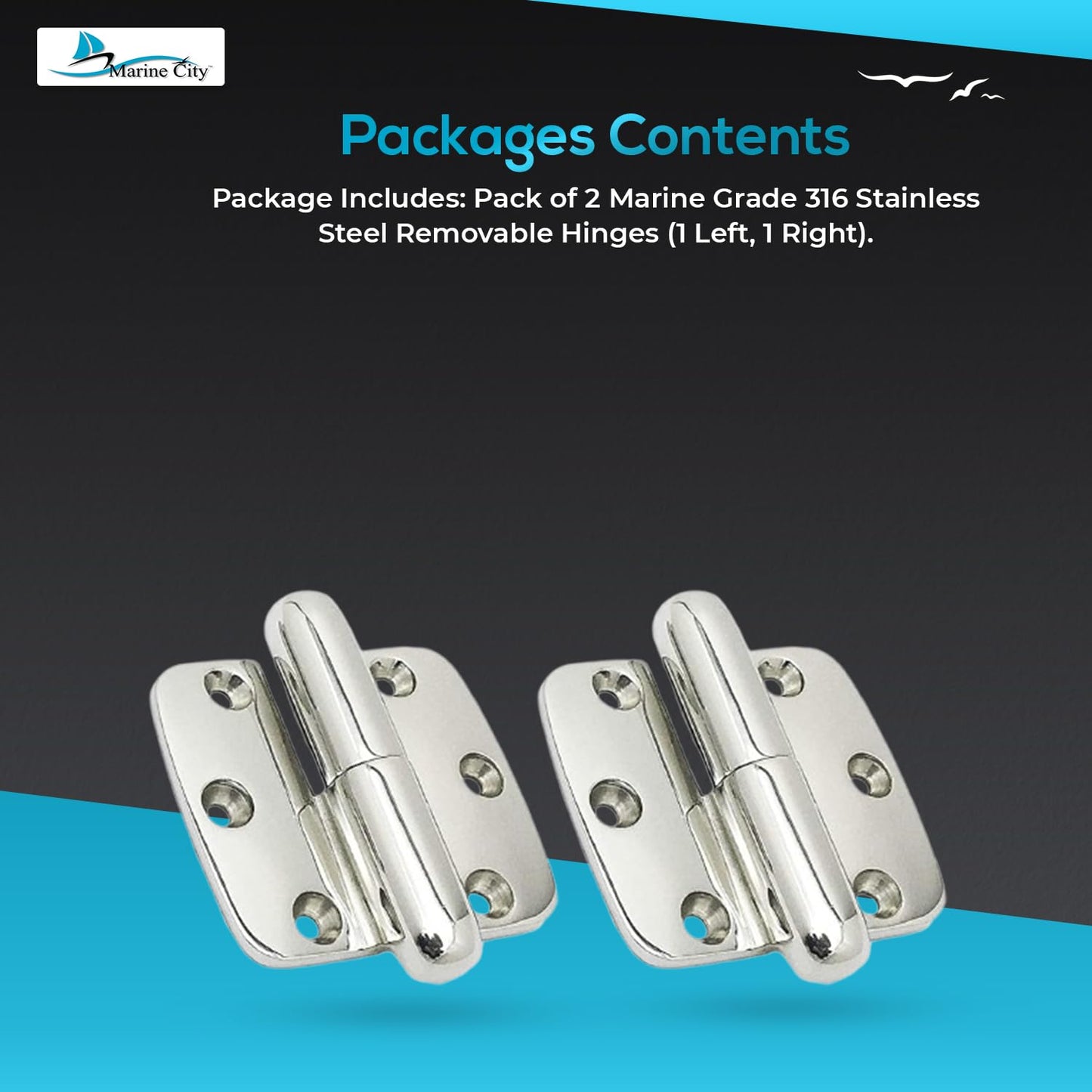 Marine City Boat Accessories Hinges Cabinet Door Hinges (Pack of 2) Marine City