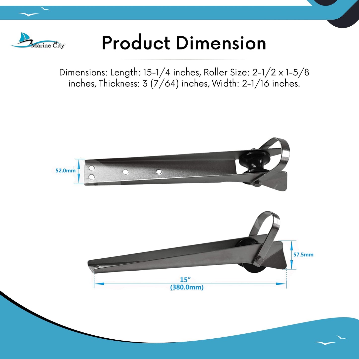 Marine City Stainless Steel Anchor Roller Bracket 19.5” Bow Mount w/ Rubber Roller