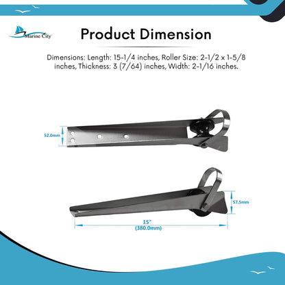 Marine City Stainless Steel Anchor Roller Bracket 19.5” Bow Mount w/ Rubber Roller