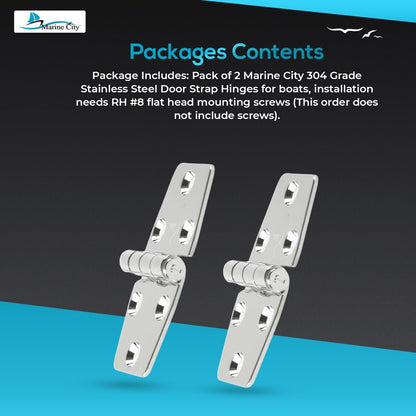 Marine City 304 Stainless Steel Polished Door Strap Hinges 1-1/2 × 3" (2 Pcs) Marine City