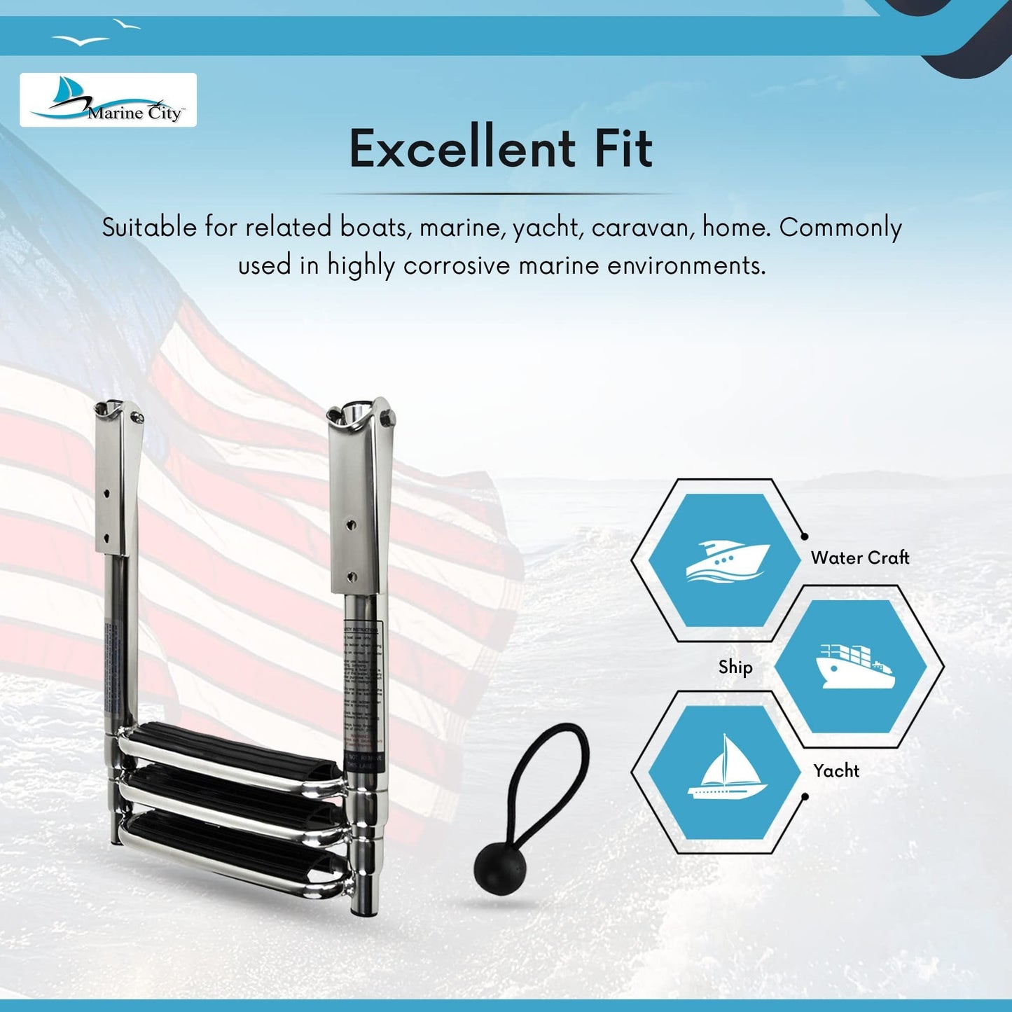 MARINE CITY 3-Step Telescoping Swim Ladder with Slide Gudgeon – Stainless Steel Marine City