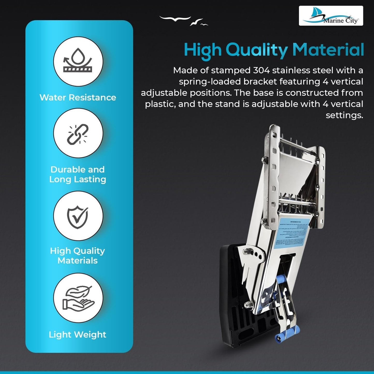 Marine City 304 Stainless Steel Outboard Motor Bracket – Up to 20 HP, Heavy Duty Marine City