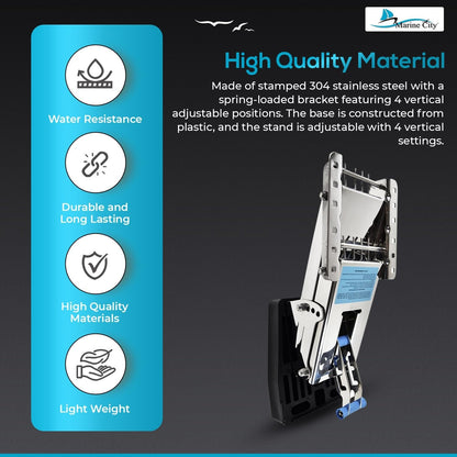 Marine City 304 Stainless Steel Outboard Motor Bracket – Up to 20 HP, Heavy Duty Marine City