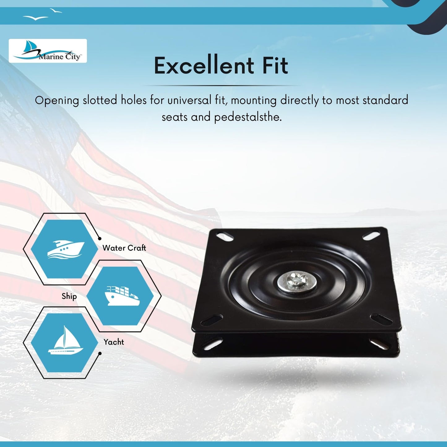 Marine City Universal Swivel Seat Base 7” Corrosion-Resistant, Smooth Rotation Marine City
