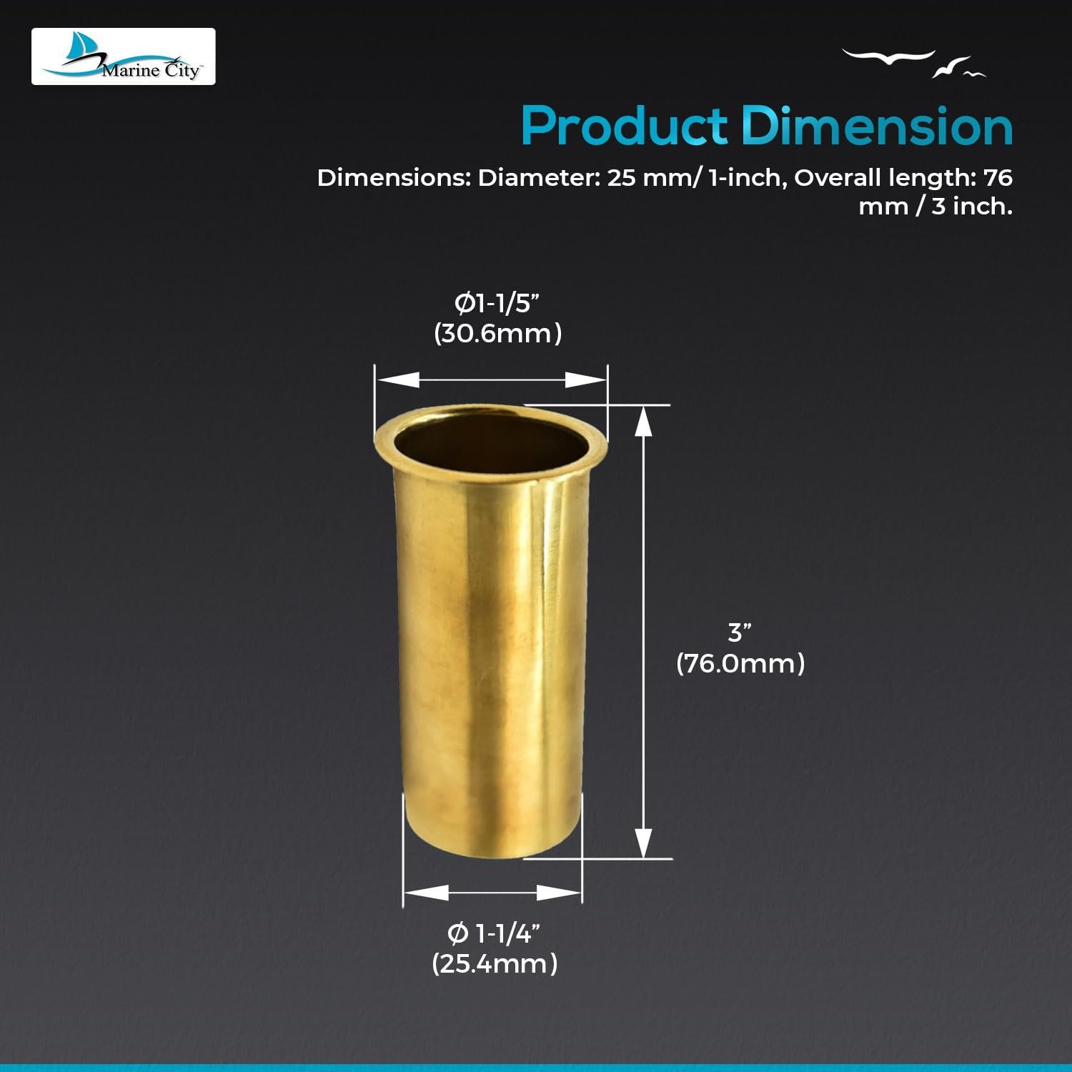 Marine City Brass Drain Tube – Corrosion-Resistant, Smooth & Functional, 3” x 1” Marine City Hardware
