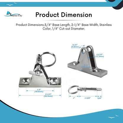 MARINE CITY Stainless Steel Bimini Top Hinge 90° w/ Quick-Release Pin (2 Pcs)