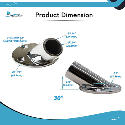 Marine City 30° Casting Boat Hand Railing Round Base – Stainless Steel (2 Pcs)