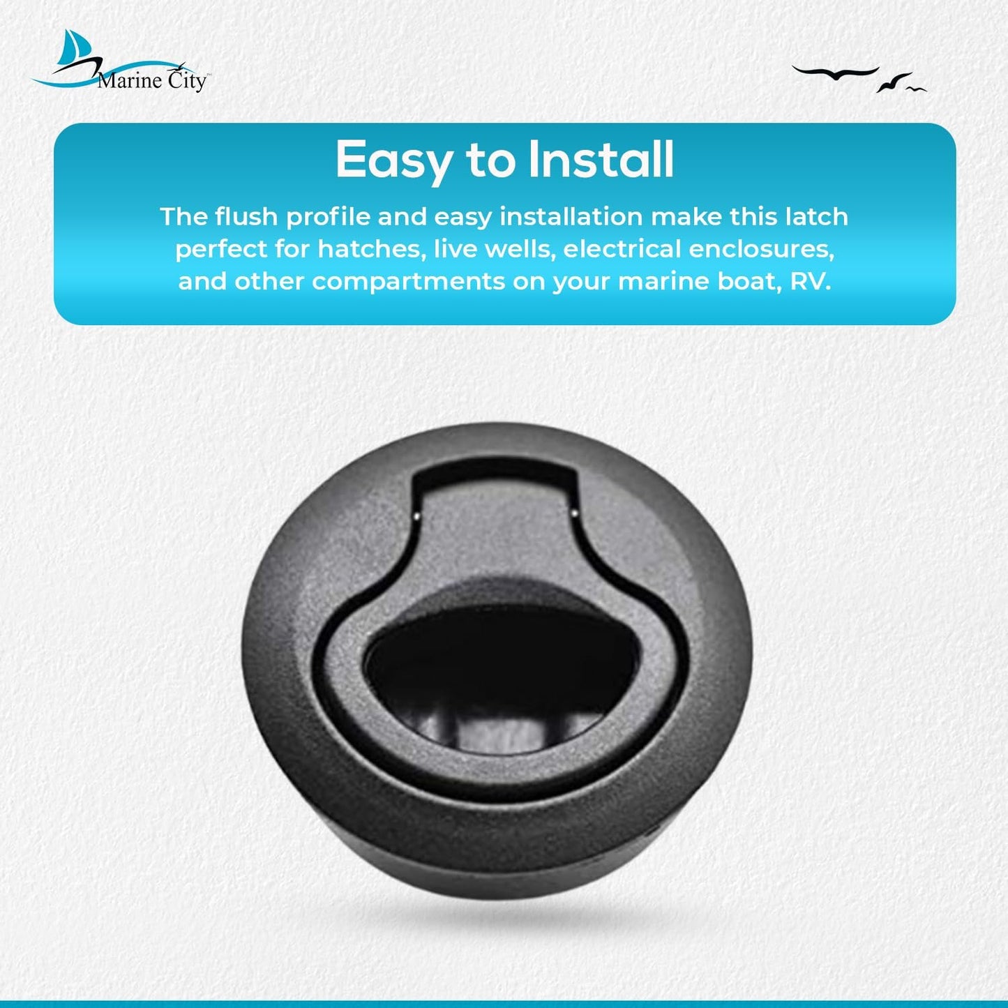 Marine City Nylon Round Hatch Flush Pull Stem Latch, 2-2/5”, Durable (Pack of 2)