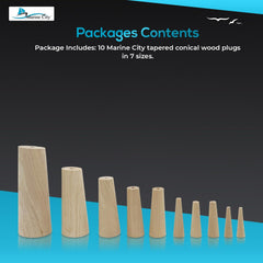 Tapones cónicos de madera blanda, juego de 10, 7 tamaños diferentes
