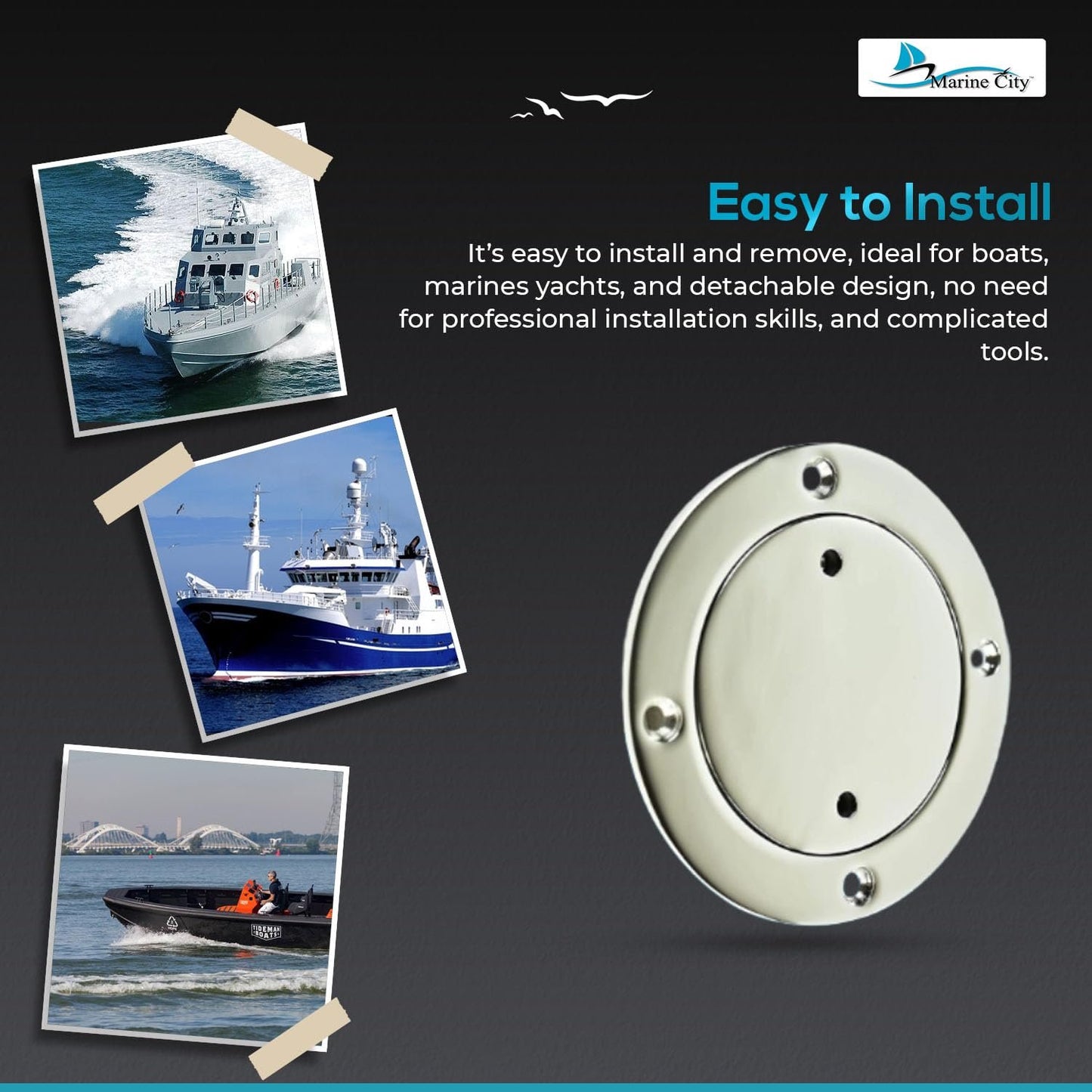 Marine City 3-Inch 316 Stainless Steel Inspection Deck Plate with Rubber O-Ring